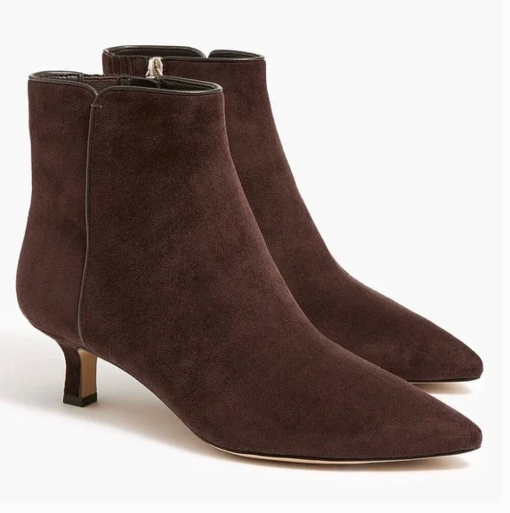 J Crew Pointy Toe Boots 8 Brown NWT CA 778 Ankle Booties Vegan Suede